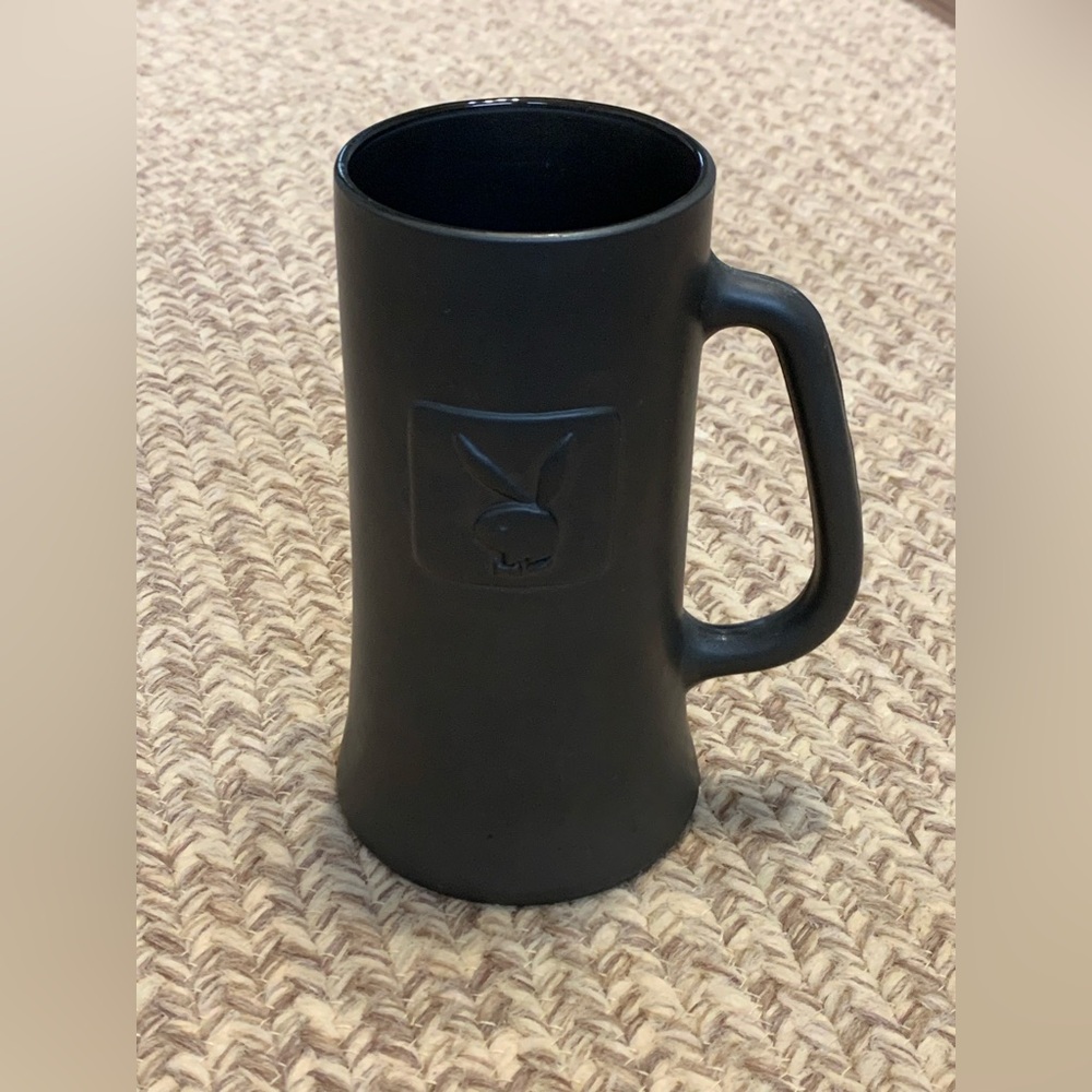 Vintage Playboy Black Glass Beer Stein Mug w/ Bunny Logo